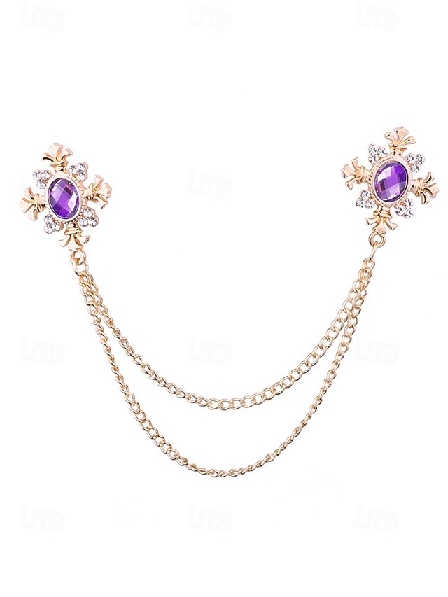 Blue – Gem Double Collar Brooch Elegant Chain Vintage
