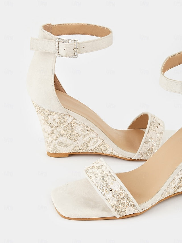 White Heel Women Lace Stylish Sandals for – Strap Wedge Ankle