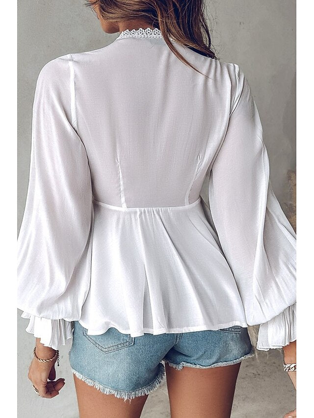 Women's Boho Shirt Lace Shirt Blouse Buttons Plain Daily