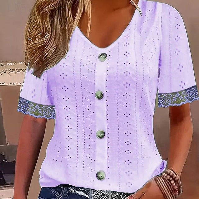 Women's Lace Splicing Top Summer Tops Blouse Dressy Tops