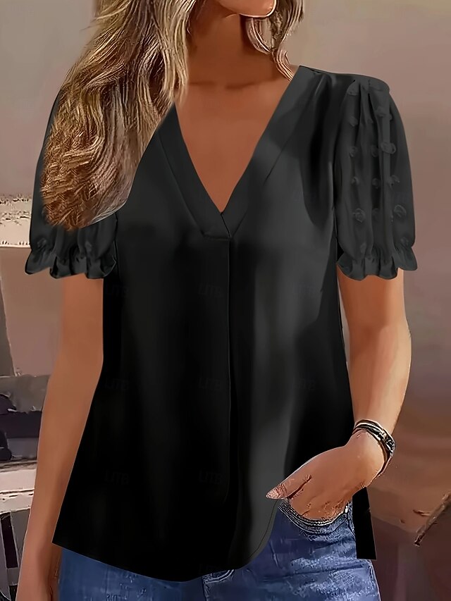 Women's T Shirt Solid Color Casual Short Sleeve V Neck