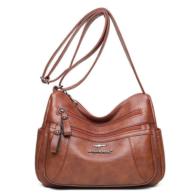 Shoulder Women's Bag Leather Black – Faux Multi-Pocket