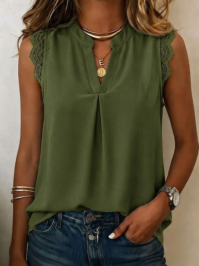 Women's Lace Shirt Blouse Chiffon Tops Patchwork Plain
