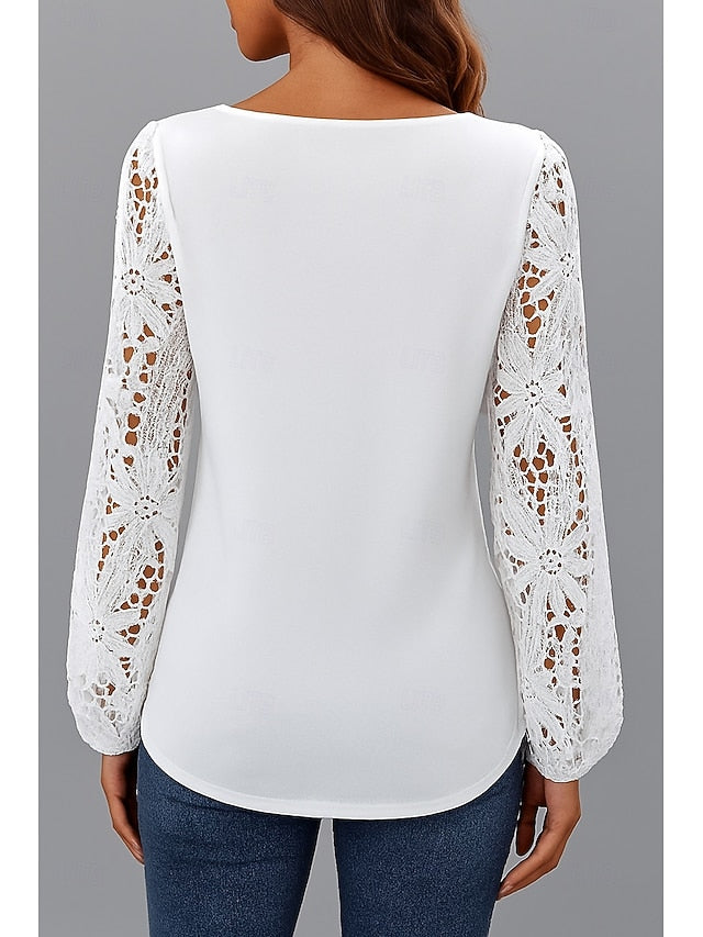 Women's Lace Tops Lace Plain Stylish Modern Long Sleeve V