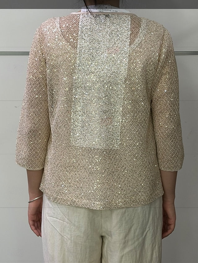 Women's Shirt Tank Top Twinset Lace Sequins Mesh Chiffon
