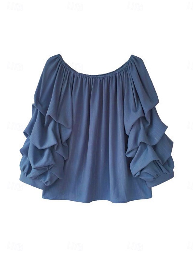 Women's Shirt Blouse Chiffon Tops Ruched Plain Active
