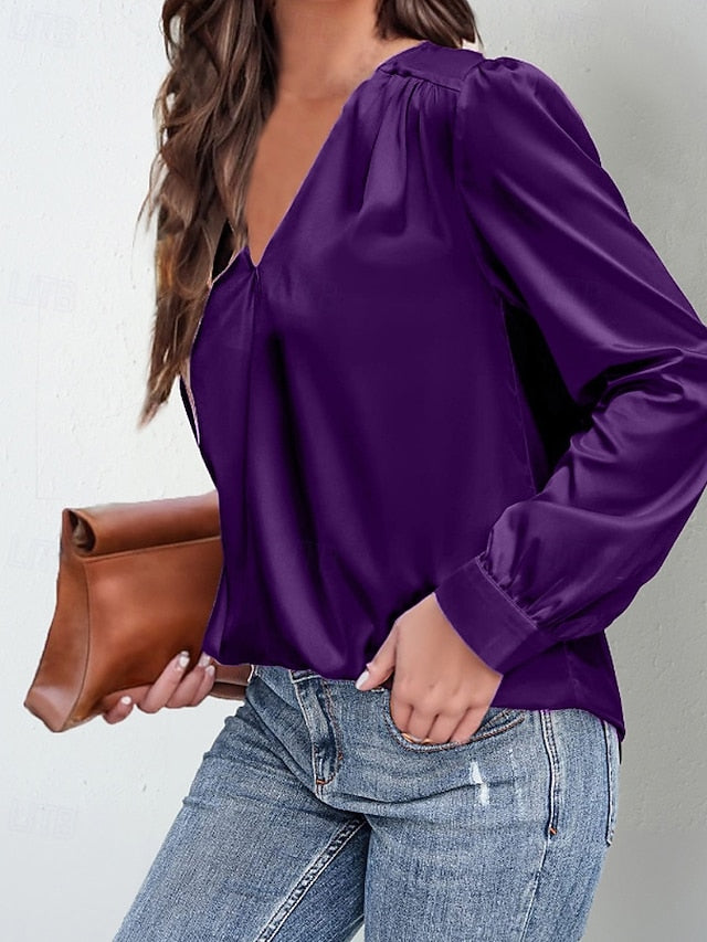 Women's Shirt Elegant Dressy Satin Top Ruched Plain Modern