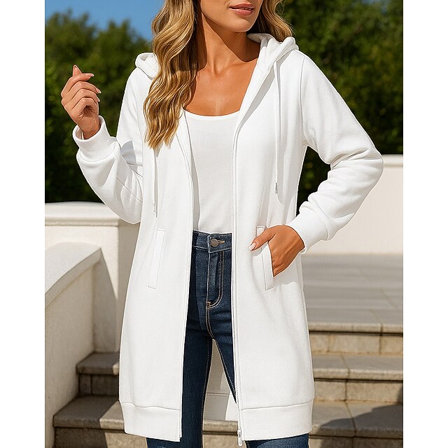 Women's Zip Up Sweatshirt Long Hooded Sweatshirt Drawstring