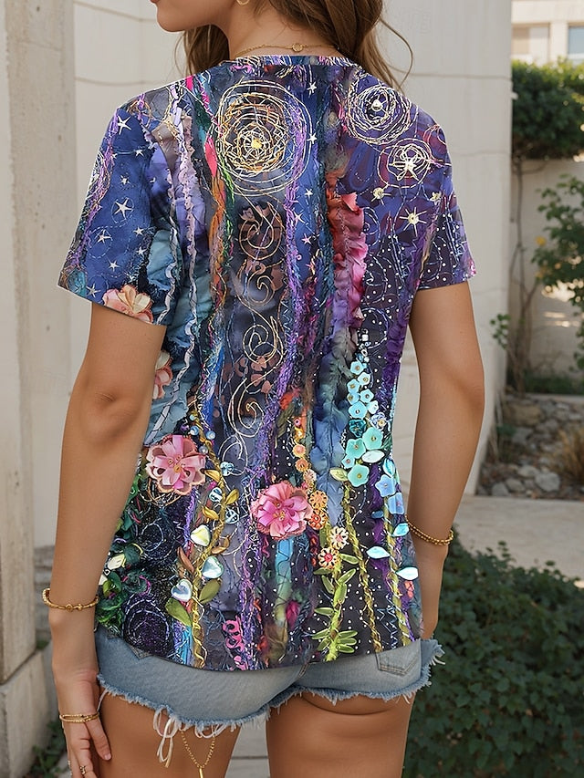 Women's Tunic T Shirt Fashion Casual Print Short Sleeve