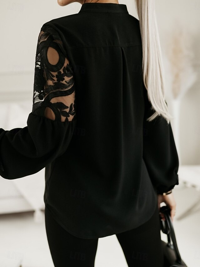 Women's Blouse Pleated Patchwork Solid Color Elegant