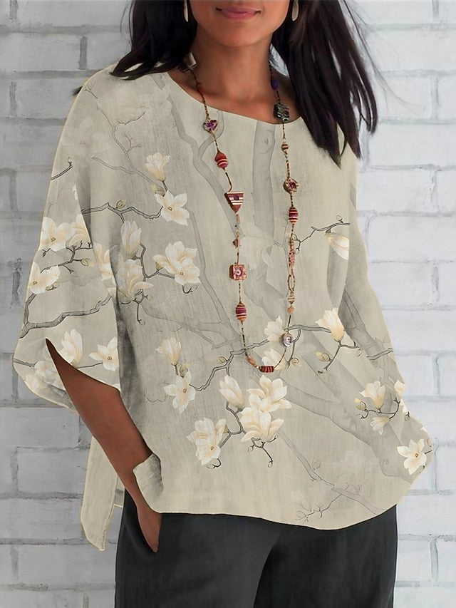 Women's Shirt Print Floral Daily Casual 3/4 Length Sleeve