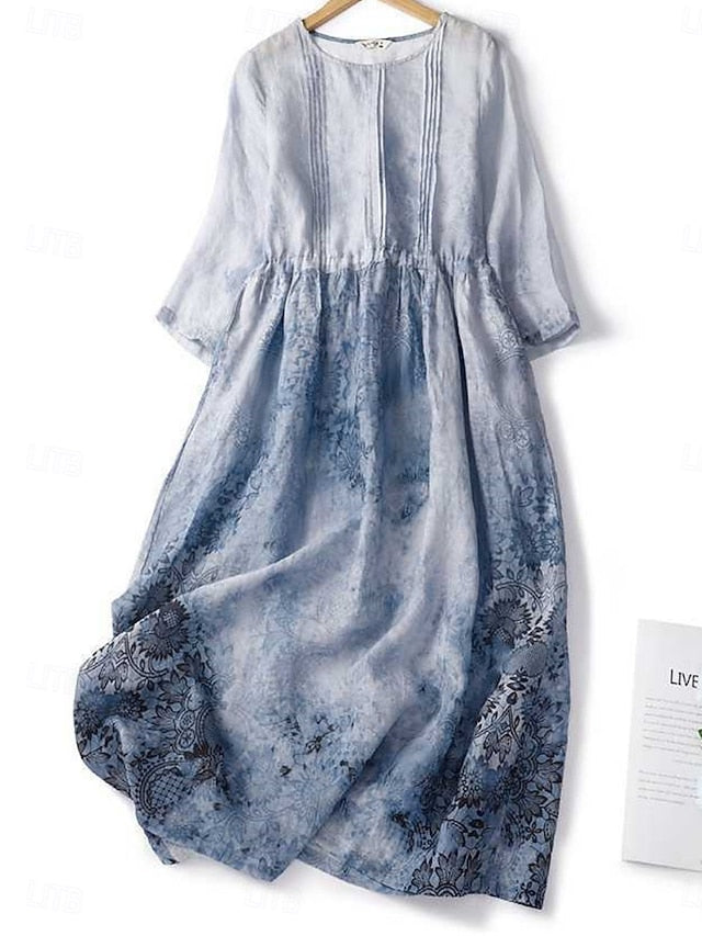 Women's Midi Dress Linen Blend Cotton Linen Dresses Linen