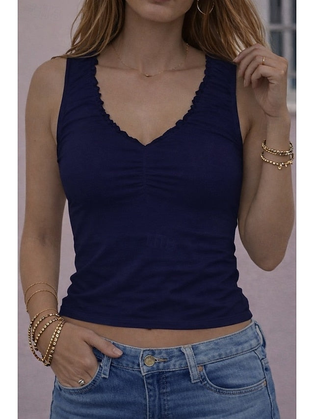 Women's Tank Top Slim fit top Ruffled Pleats Solid Color