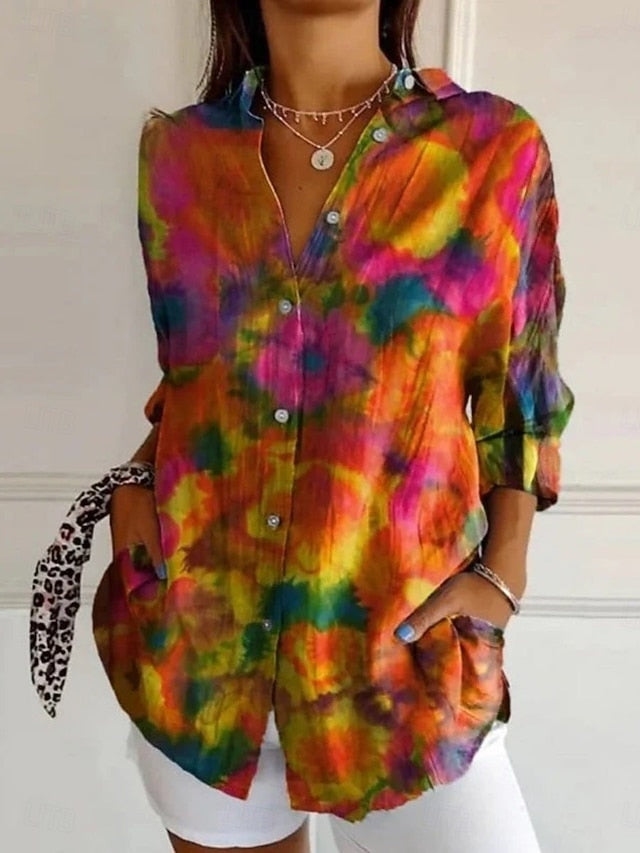 Women's Shirt Pocket Buttons Print Floral Bohemia Hawaiian