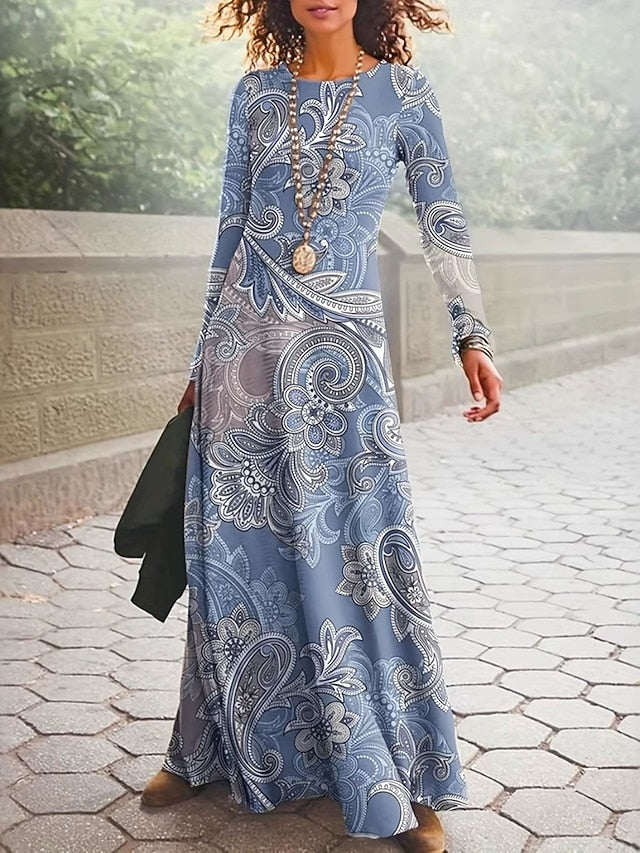 Women's Maxi Dress Vintage Bohemian A Line Dress Crew Neck
