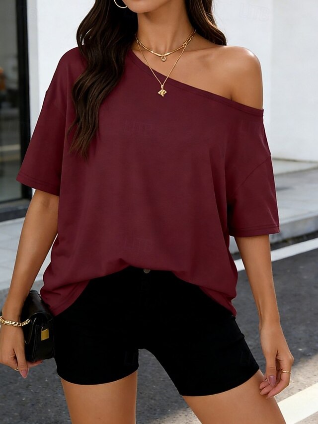 Women's T Shirt Solid Color Stylish Casual Short Sleeve