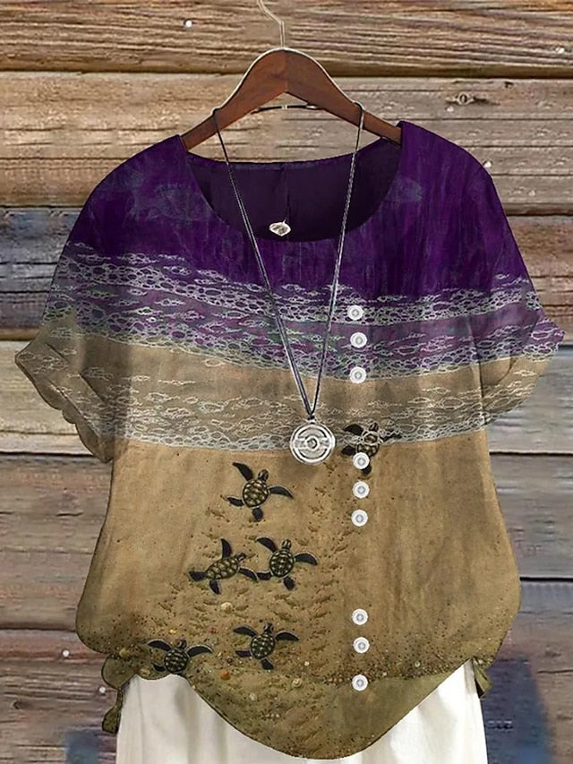 Women's Blouse Buttons Print Graphic Animal Vintage