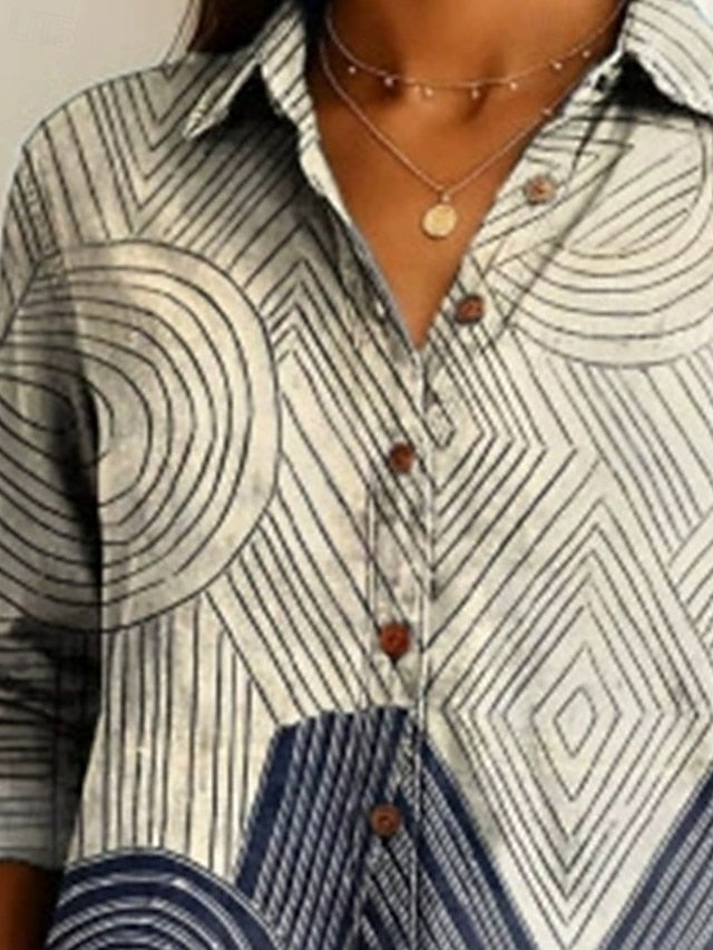 Women's Shirt Blouse Buttons Color Block Modern Casual Long