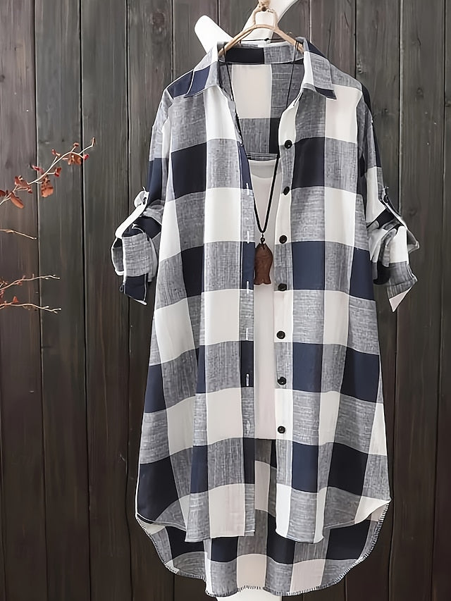 Women's Plus Size Tunic Shacket Buttons Plaid Daily Long