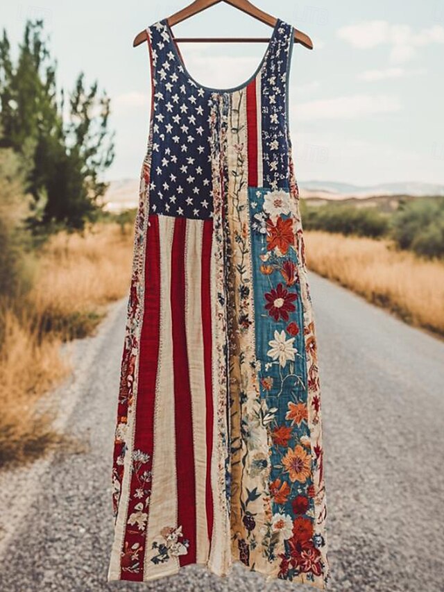 Women's Patriotic Mini Dress Sundress A Line Dress Off The