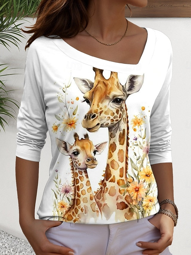 Women's T Shirt Print Graphic Animal Vintage Casual Long