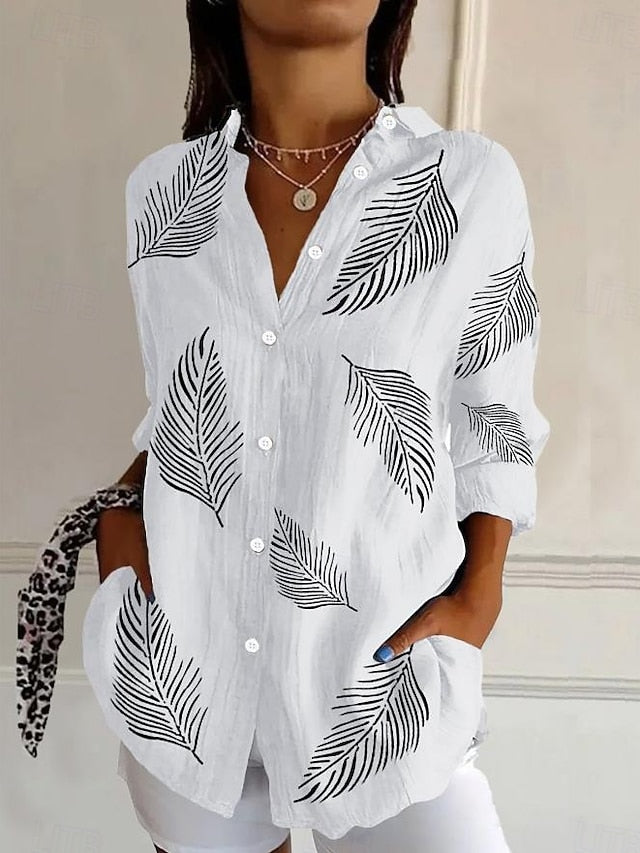 Women's Shirt Linen Like Breathable Lightweight Button Down
