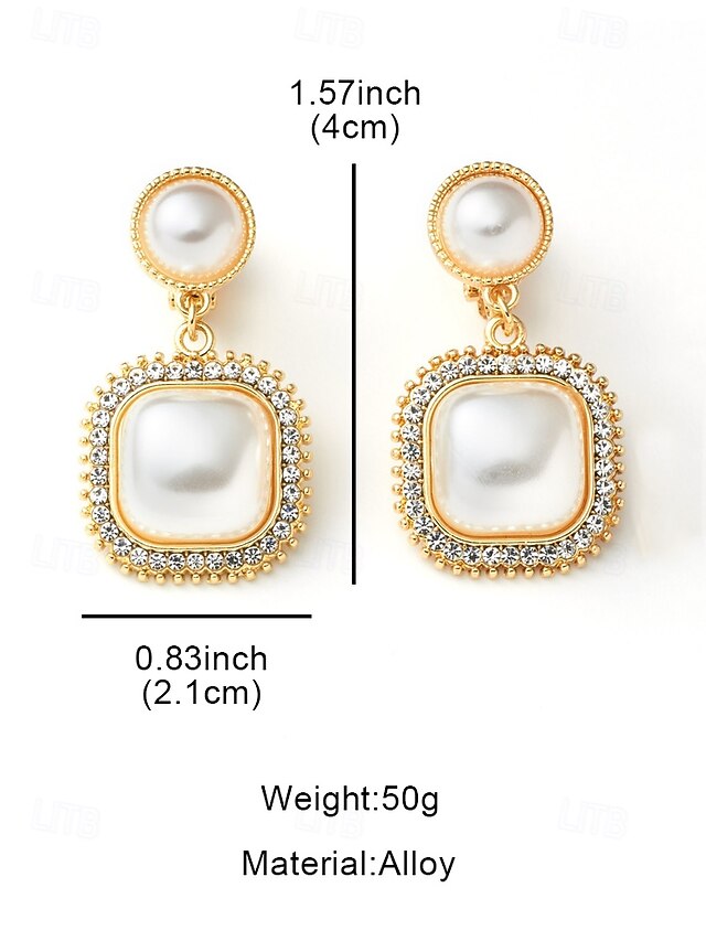Gold-Plated Elegant with Rhinestone – Earrings Pearl Detailing