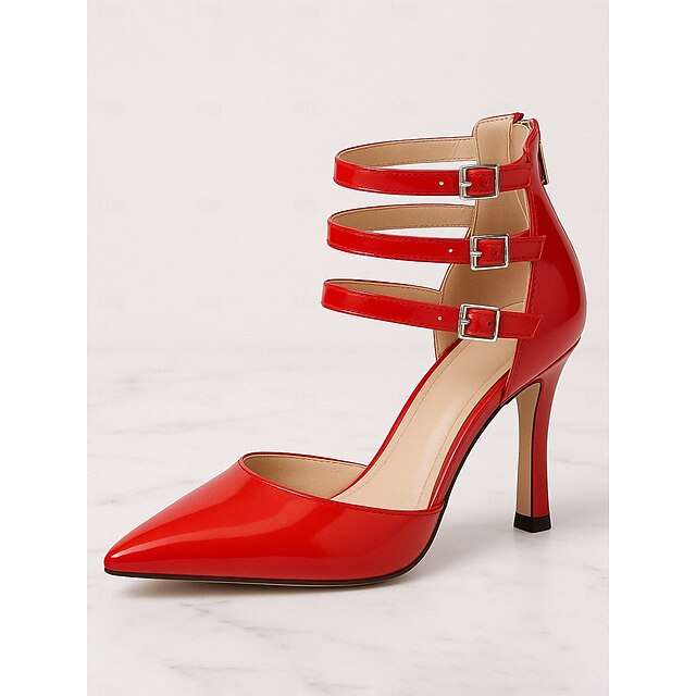 Sexy Women's – High Strappy Heels Leather Patent Red