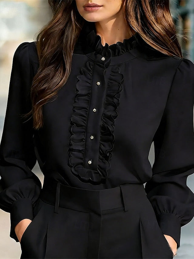 Women's Blouse Dressy Tops Ruched Ruffle Patchwork Solid