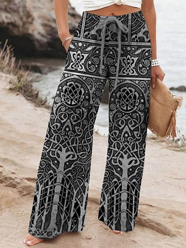 Women's Wide Leg Pants Trousers Vintage Ethnic Style Long