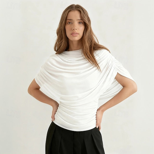 Women's T Shirt Ruched Patchwork Graphic Plain Stylish Hot