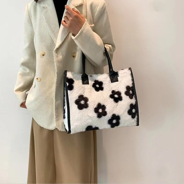 Leopard Bag Fur Brown Leather Women's Faux Print with Tote