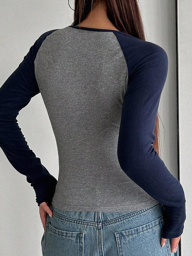top Block T Women's fit Slim Color Shirt Raglan Tunic