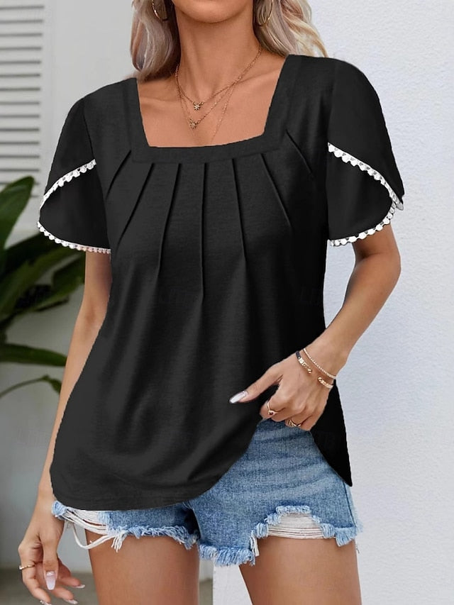 Women's Shirt Blouse Ruched Solid Color Plain Stylish