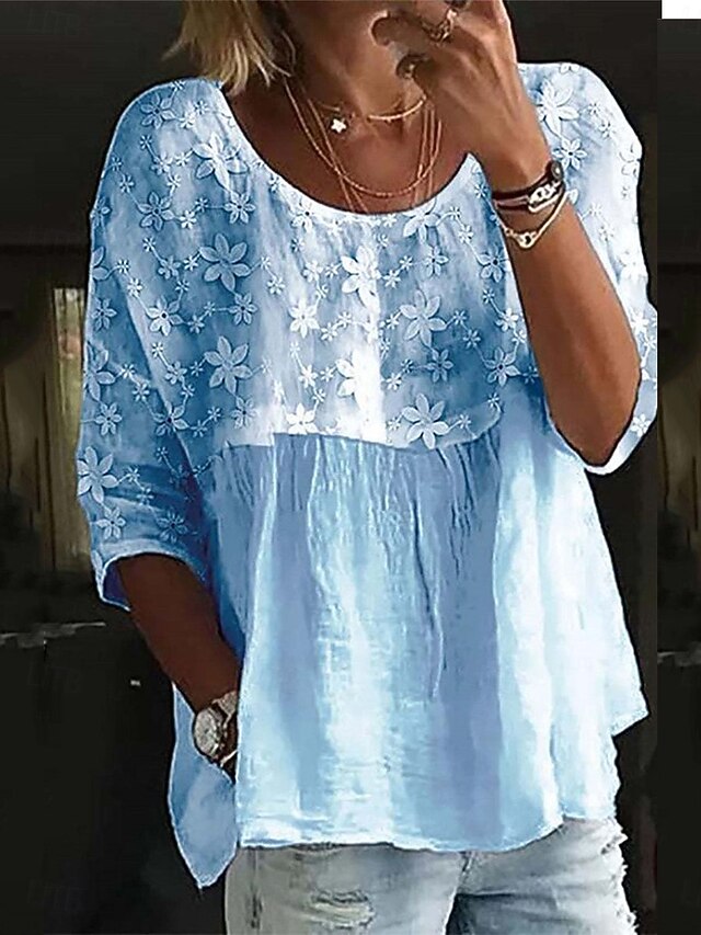 Women's Shirt Linen-Inspired Sets Blouse Cotton Shirt Solid