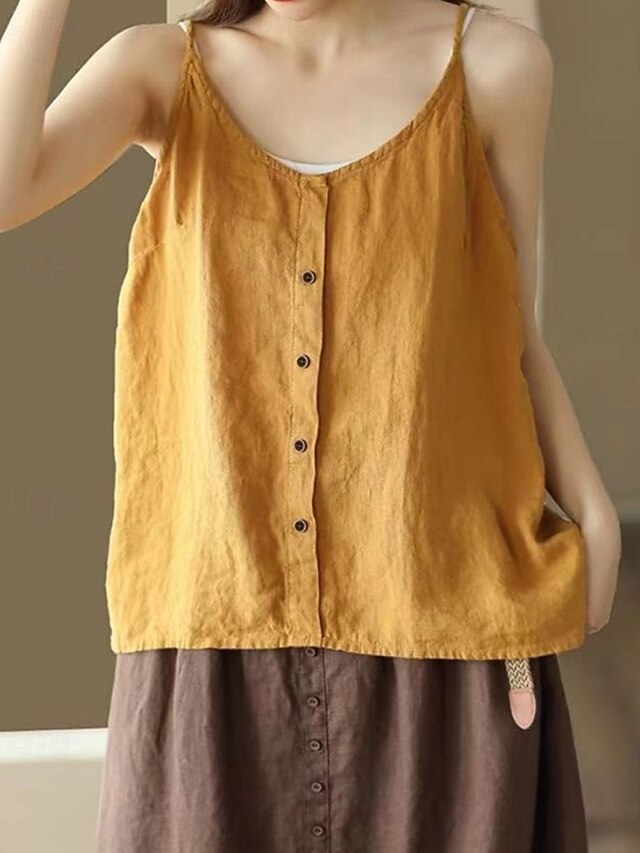 Tank Women's Shirts Blouse Top Linen Cotton Camisole
