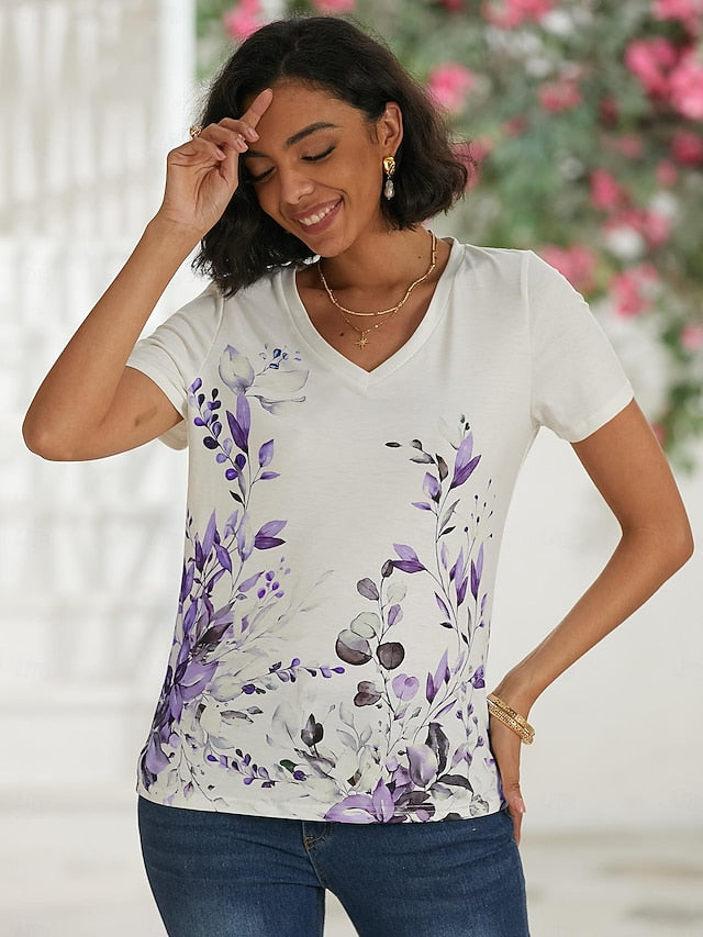 Women's T Shirt Basic Floral Print Short Sleeve Regular