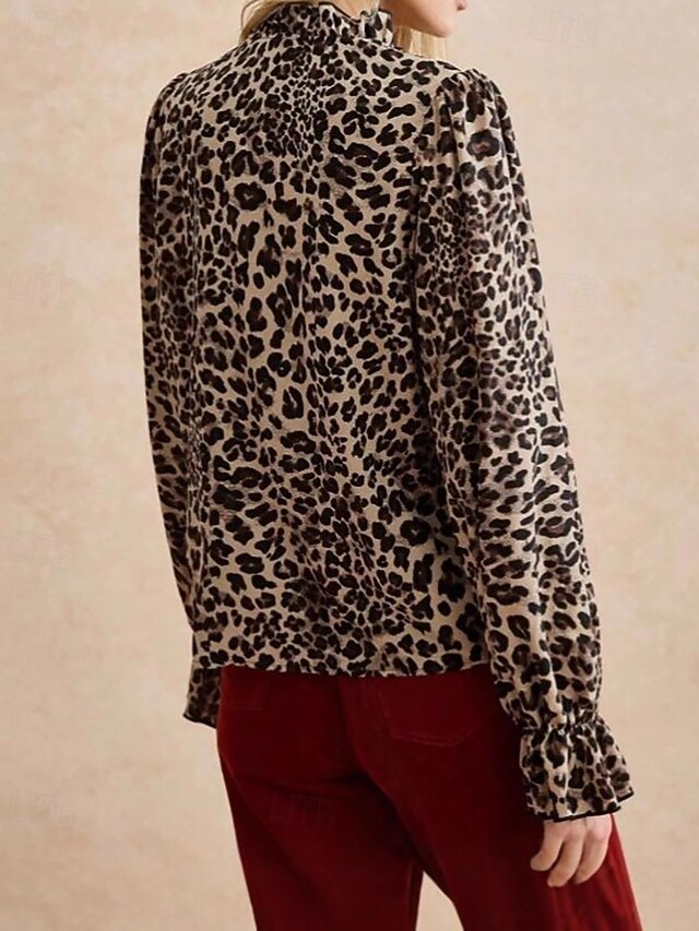 Women's Shirt Blouse Buttons Leopard Elegant Vintage