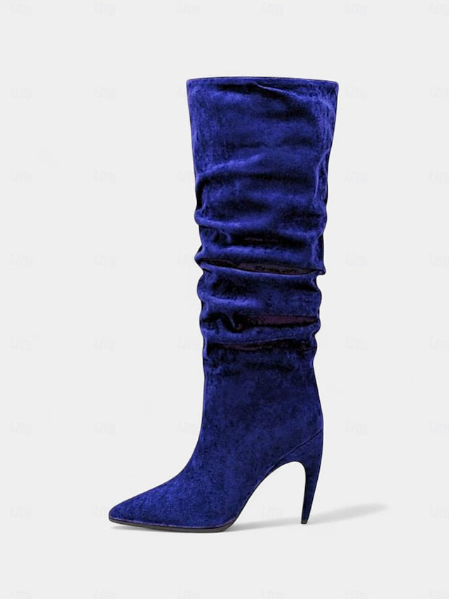 Pointed Green Women's Toe Slouch Knee - Velvet High Boots