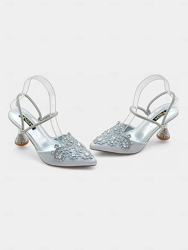 Embellished Women's Gold Toe Satin Rhinestone Pointed