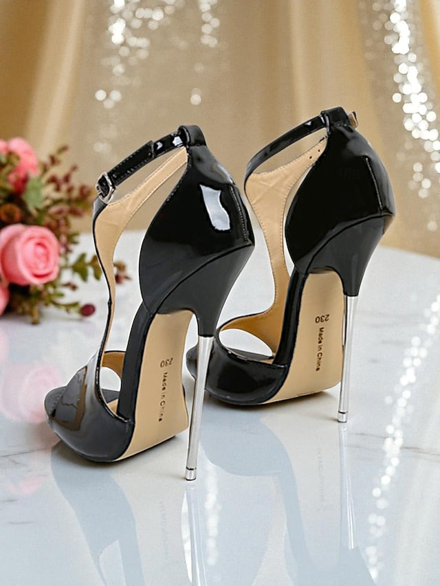 Red Open Heels Women's - Strappy Patent Stiletto Leather