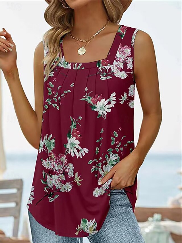 Women's T Shirt Tee Top Ruched Patchwork Print Floral