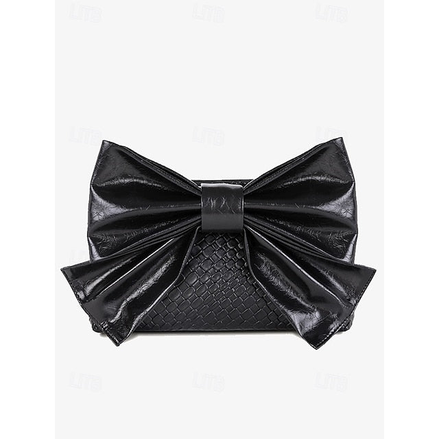Oversized Faux Leather Bag Women's Clutch Bow with Gold