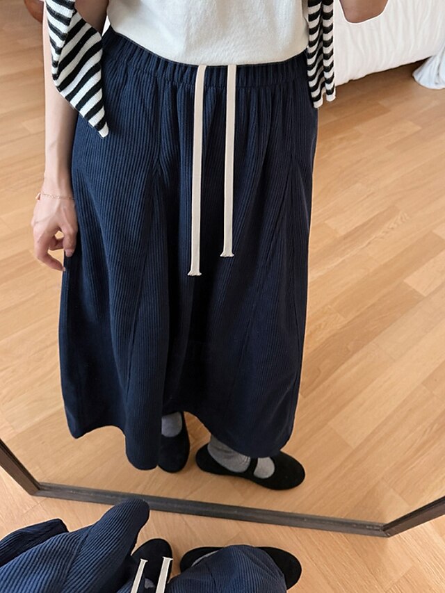 Women's Casual Maxi High Waist Skirts Plain Drawstring