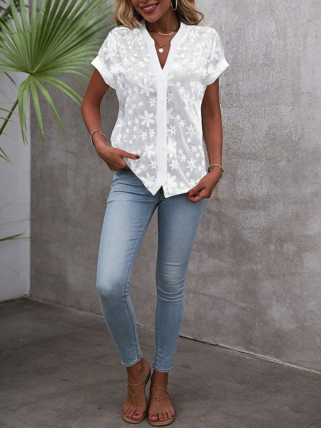 Women's Shirt Lace Shirt Blouse Dressy Tops Lace Buttons