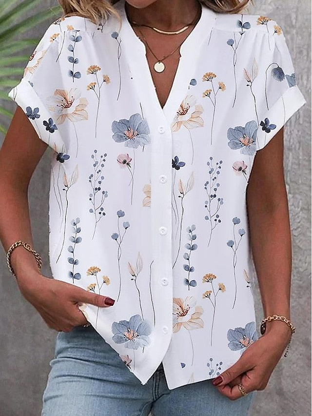 Women's Shirt V Neck Button Down Blouse Fashion Streetwear