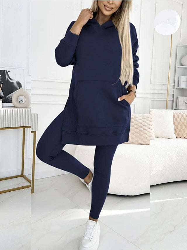 Women's Hoodie Pants Sets Bolero Long Sleeve Hooded Plain