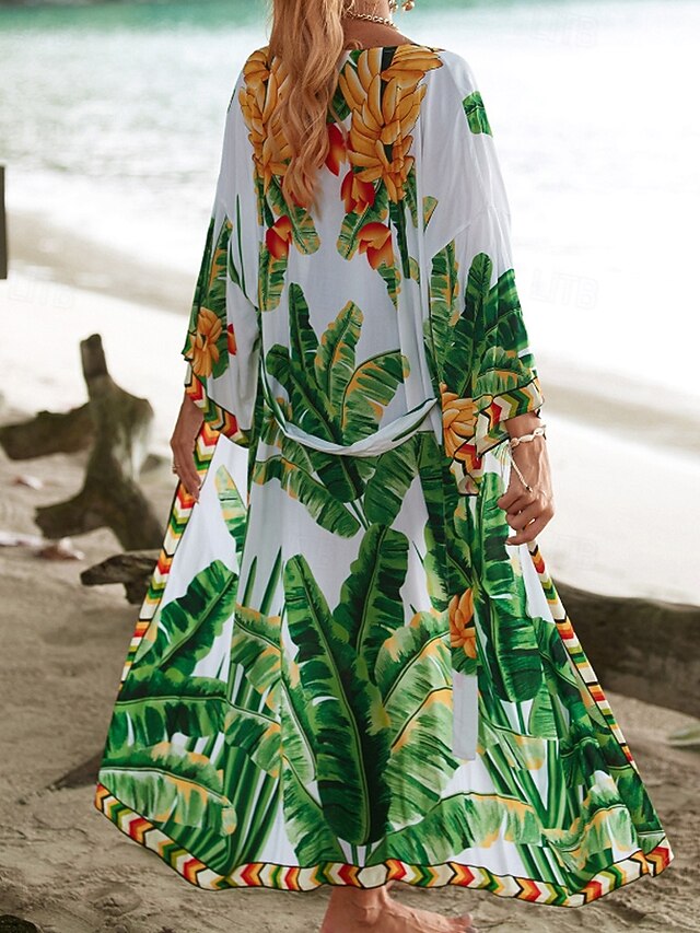 Women's Swimwear Cover Up Swimsuit Tie Front Tropical Beach
