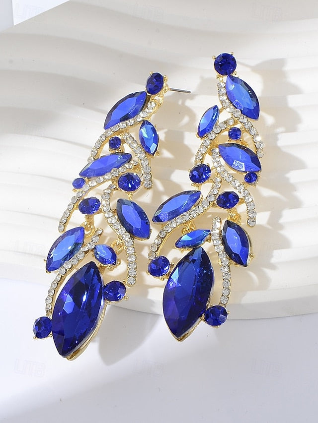 - Earrings Gold Women's Design Crystal Leaf Elegant