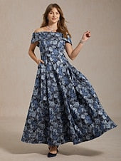 Women's Maxi Dress Fit And Flare Dress Off The Shoulder